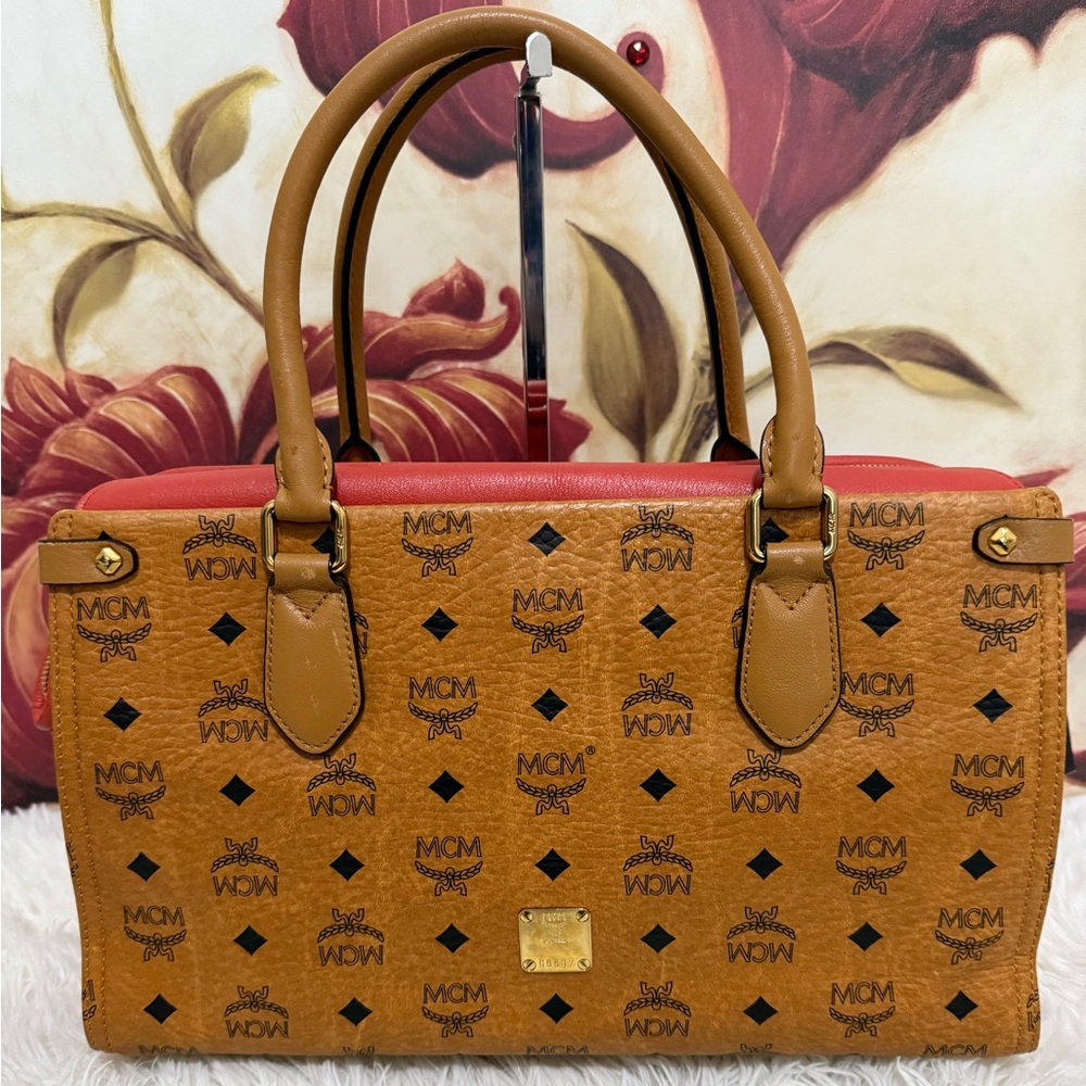 MCM Visetos Cognac Handbag